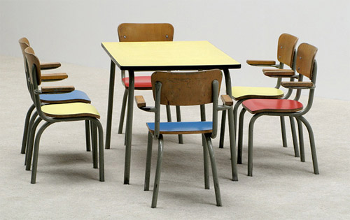 Vintage Belgian School Table and Chairs