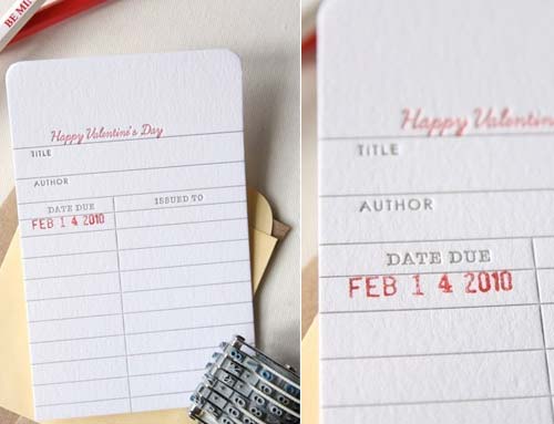 letterpress library card valentine
