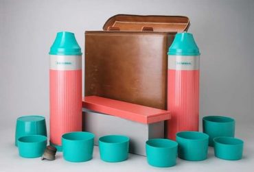 Vintage Pink and Aqua Thermos Set