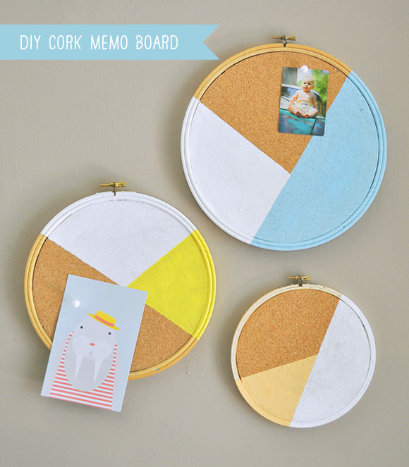 DIY Cork Memo Board Made Using Embroidery Hoops