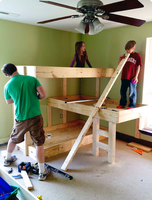 DIY Three-Level Bunk Beds