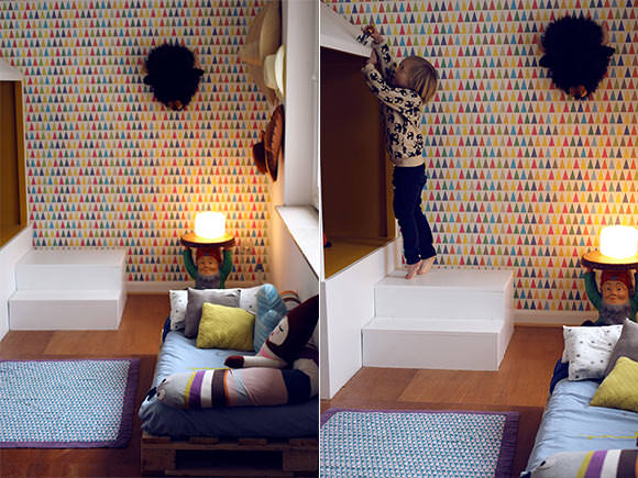 fantastic handmade cabin bed in a kid's bedroom in France - love!