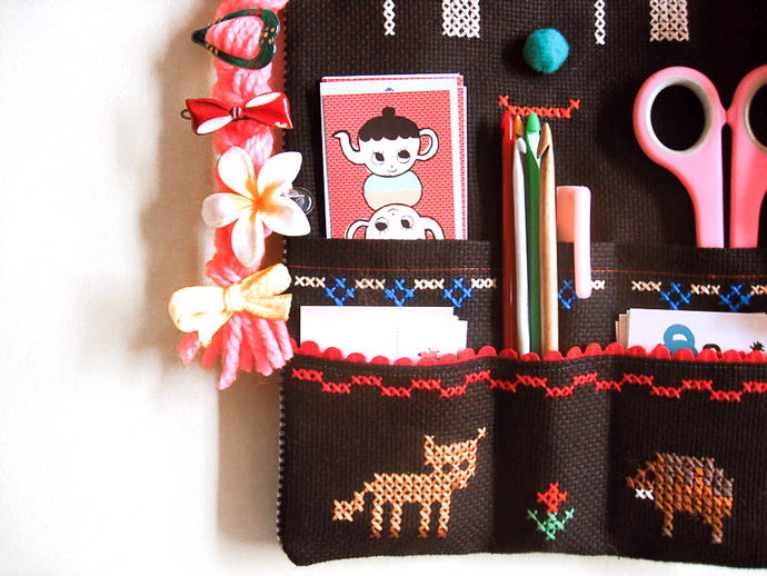 DIY Folksy Cross-Stitch Wall Organizer