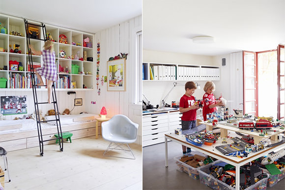 Kid's room & playroom in an Oslo family home - love the play table!