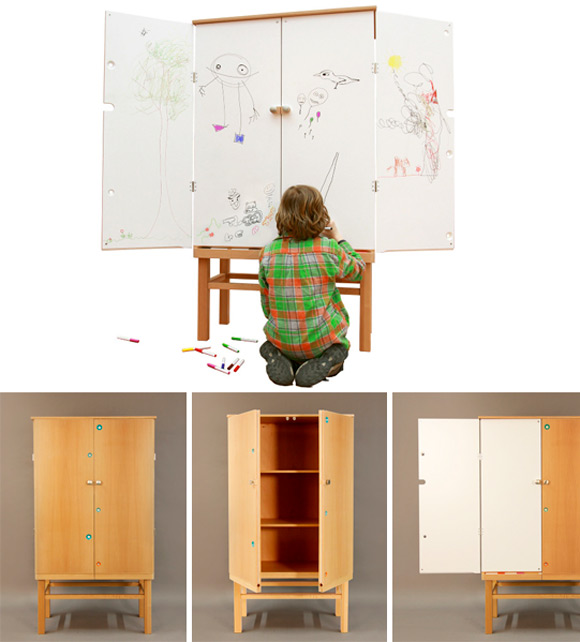 HIDE || SHOW, a cabinet for kids with drawing board hidden in the doors