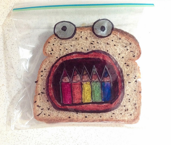 Super dad David Laferriere has been illustrating his kid's sandwich bags since 2008. Gotta love it  -  check out the complete collection!