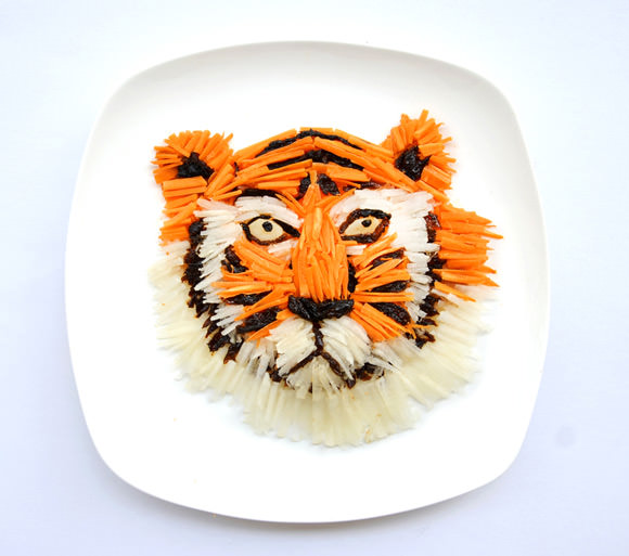 Instagram food art by Hong Yi,  made of chopped carrots, white radish and dried prunes