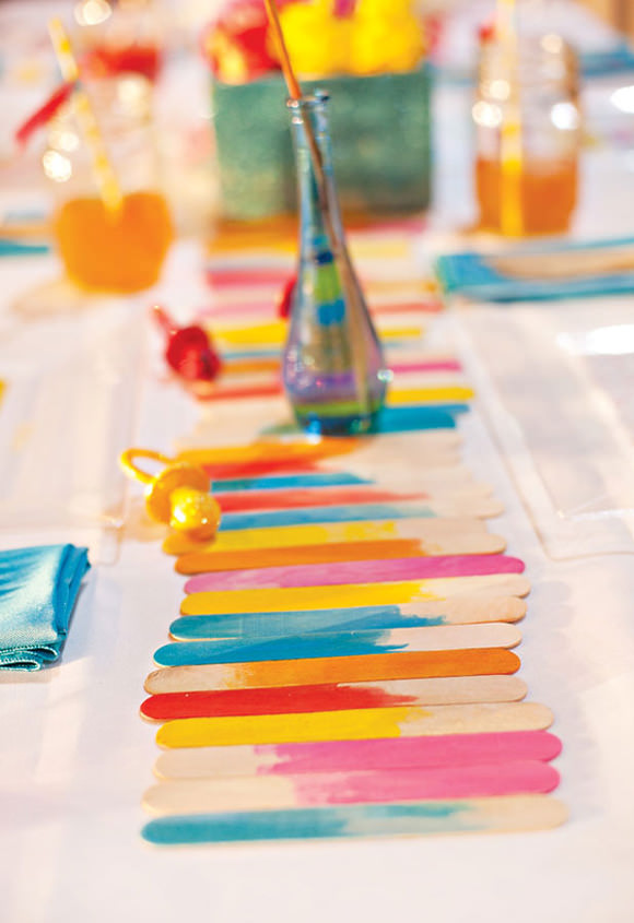 DIY Popsicle-Stick Watercolor Table Runner