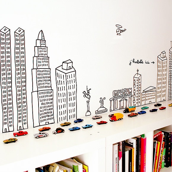 Bookshelf Ideas for Kids' Rooms // bookshelf city playscape