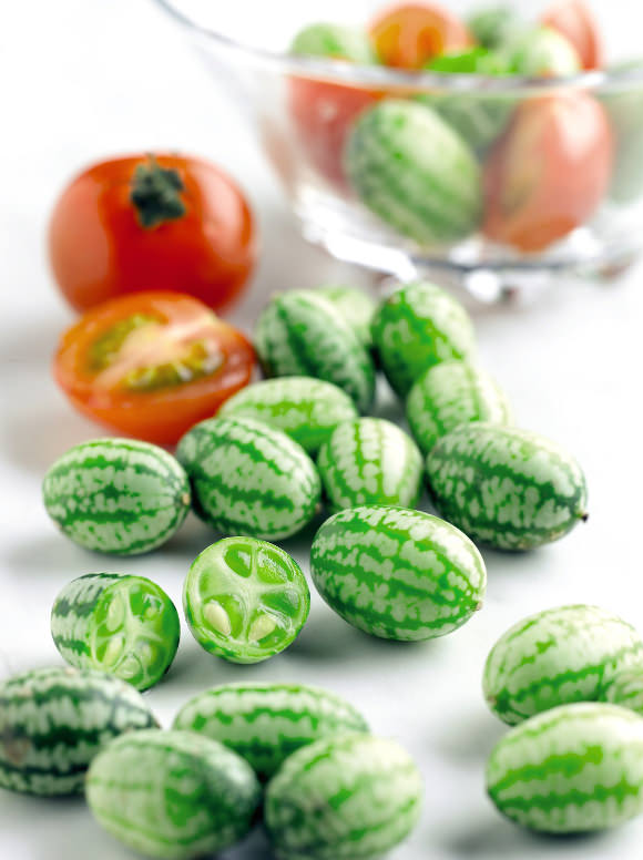 Coolest veggie ever—cucamelon, size of a grape and tastes like a cucumber (with a bit of sour), via abby wilkinson