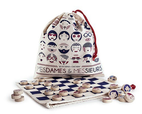 French Cloth Checkers Board Game & Bag for Kids