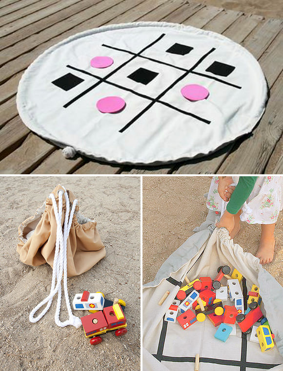Clean up is a snap with this combination play mat / toy storage bag for kids!