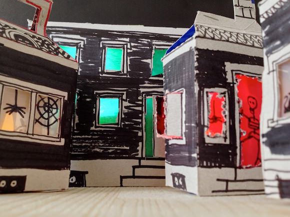 DIY Light-Up Cereal Box Spooky Houses for Halloween