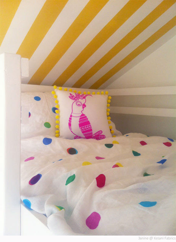 Yellow Striped Kid’s Loft Bedroom by Janine at Kelani Fabric Obsession