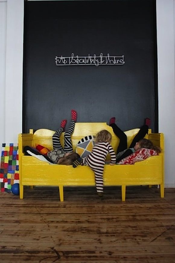 yellow daybed + chalkboard wall // kids room