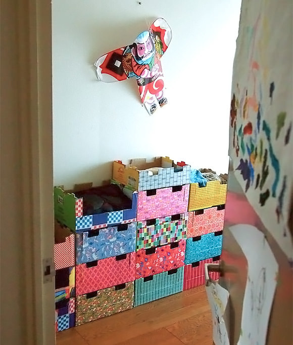 DIY Stackable Cardboard Dressers for Kids (made from recycled kiwi boxes)