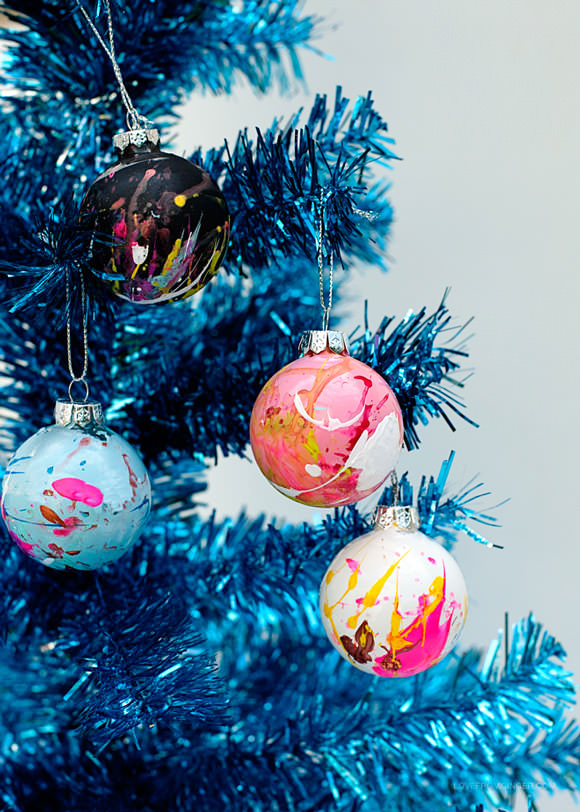 DIY Paint Splatter Christmas Ornaments via Love From Ginger