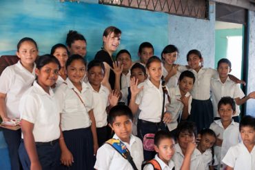 Crafting with kids at a school in Costa Rica