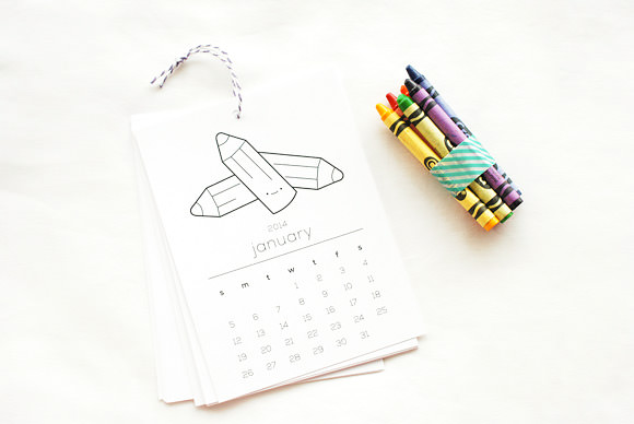 Fun Printable Coloring Book Calendar For 2014 (all you need is a little washi tape!)