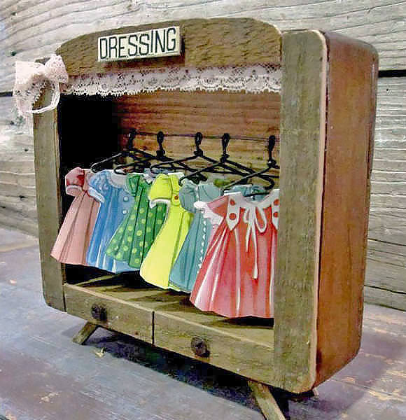 Vintage French Wardrobe with Paper Dresses (perfect for nursery or kid's room)