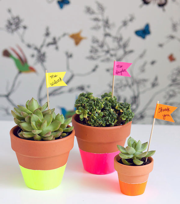 DIY Neon Dipped Plant Pots