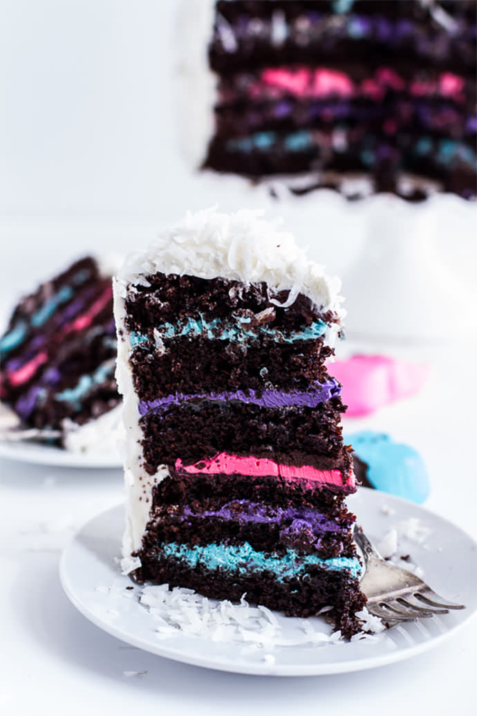 6-Layer Coconut Covered Chocolate Peeps Cake via Half Baked Harvest