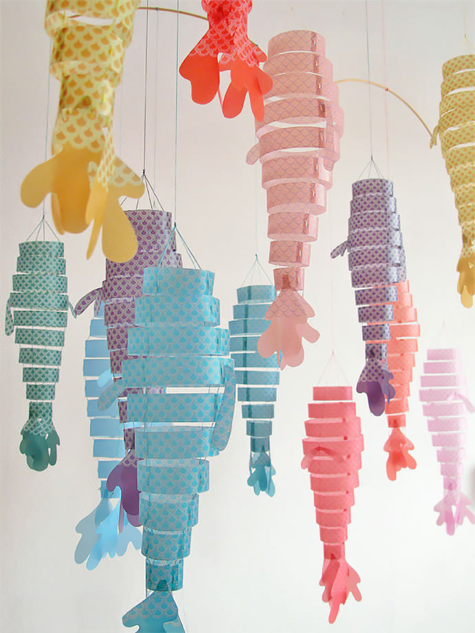 lovely paper fish mobiles by french designer dame belette