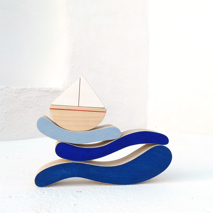 Beautiful Boat and Sea Stacker Toy (via The Wandering Workshop on Etsy)