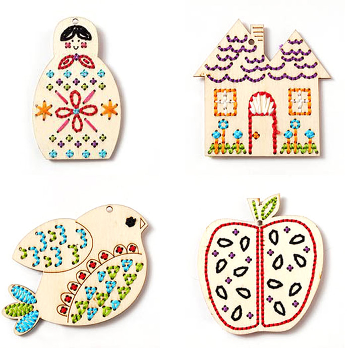 Babushka, House, Bird, and Apples Stitchables