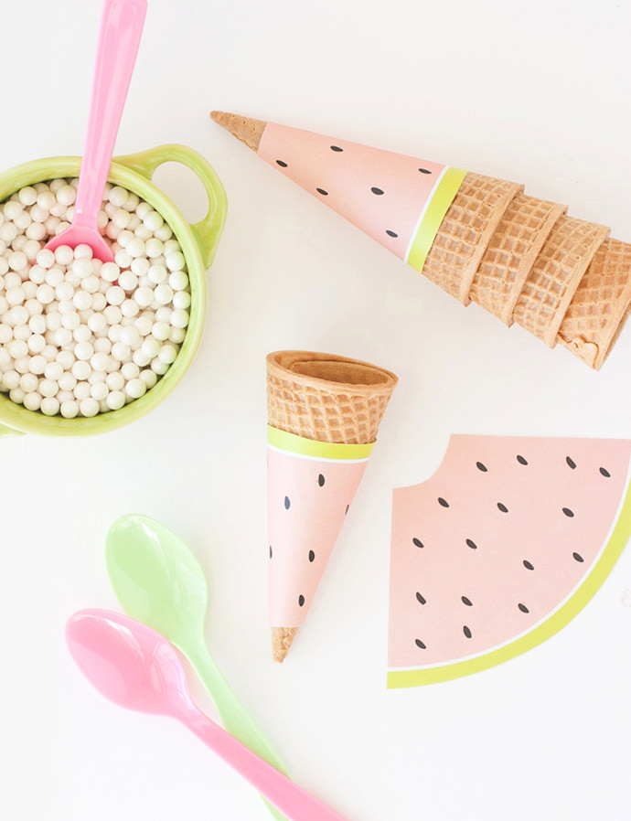 DIY Watermelon Ice Cream Cones via Elle Decoration