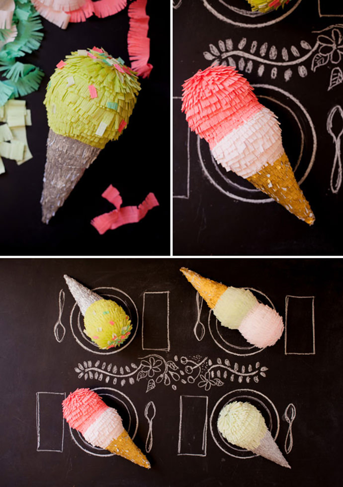 DIY Ice Cream Cone Pinatas via Oh Happy Day