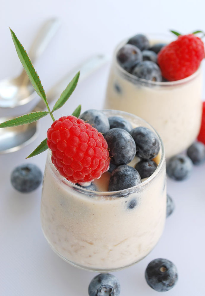 Lemon Verbena Rice Pudding With Fresh Fruit and Pistachios Recipe via Rancho La Puerta