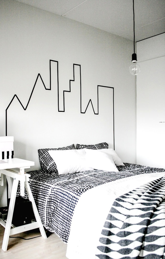 DIY Washi Tape Skyscraper Headboard via Charlotte Minty