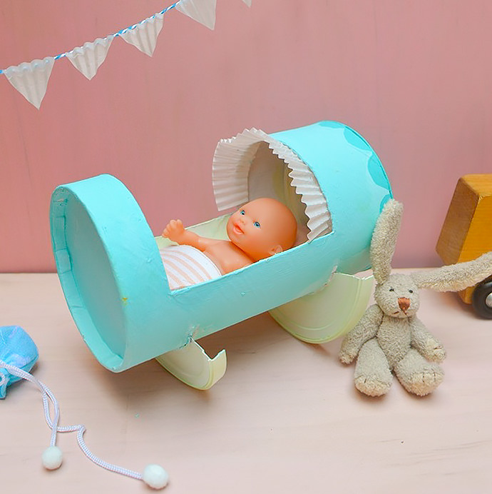 Recycled Oatmeal Container Doll Cradle