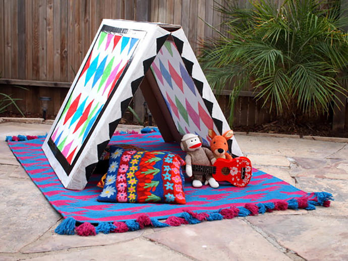 DIY Collapsible Cardboard Tent Craft 