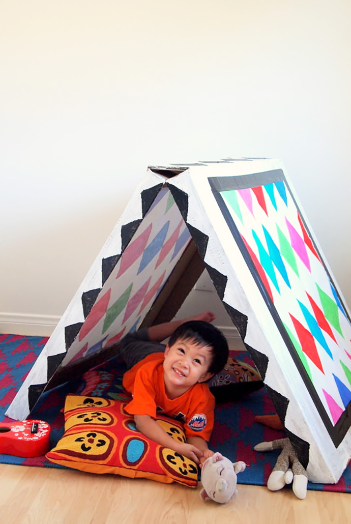 DIY Collapsible Cardboard Tent Craft 