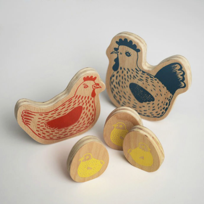 Family of Play Wooden Chickens