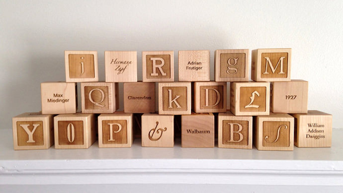 Wooden typeface alphabet blocks