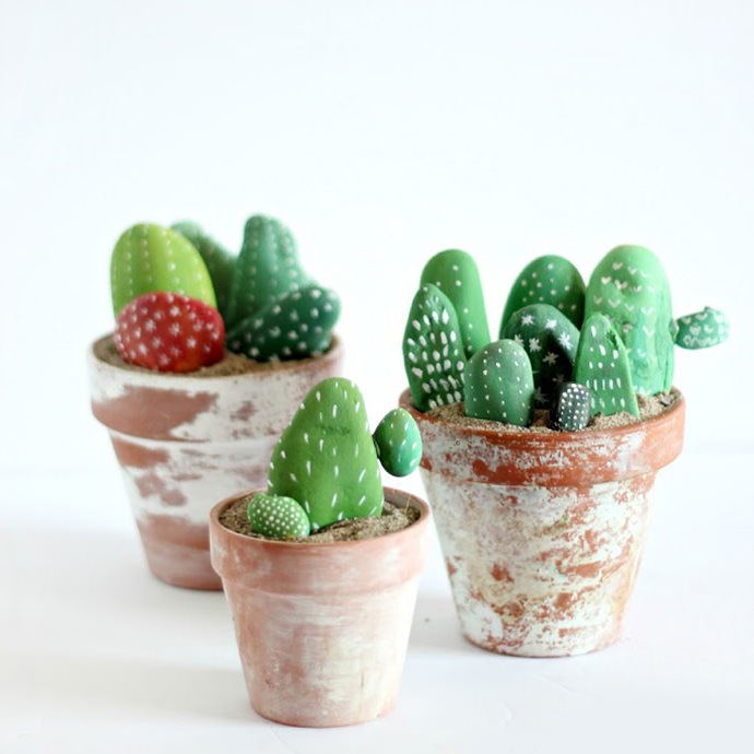 Painted Cactus DIY Rock Arrangement For Kids 