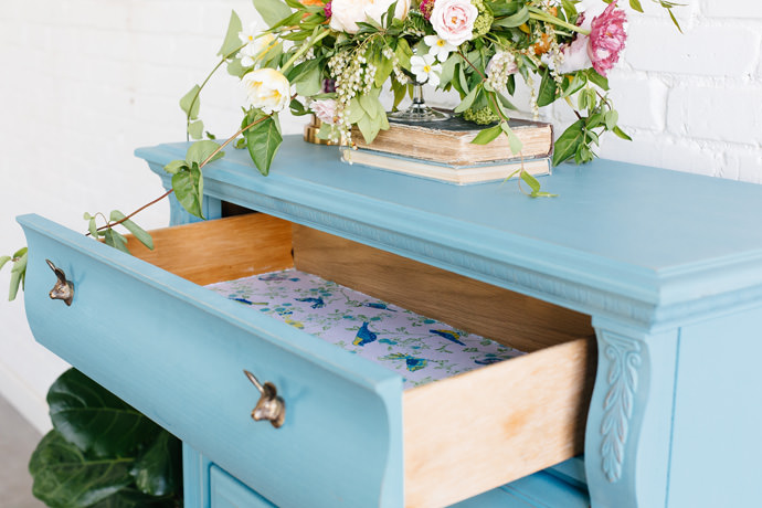 Lining Furniture Drawers with Pretty Paper