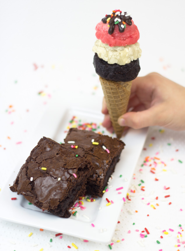 Easy Bake Neapolitan Brownie Ice Cream Cones 