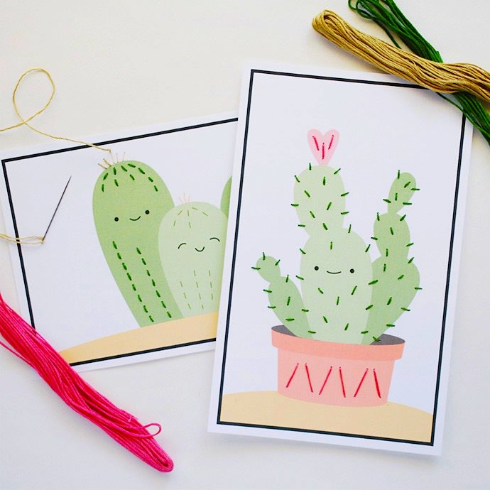 DIY Easy Cactus Stitching Cards for Kids