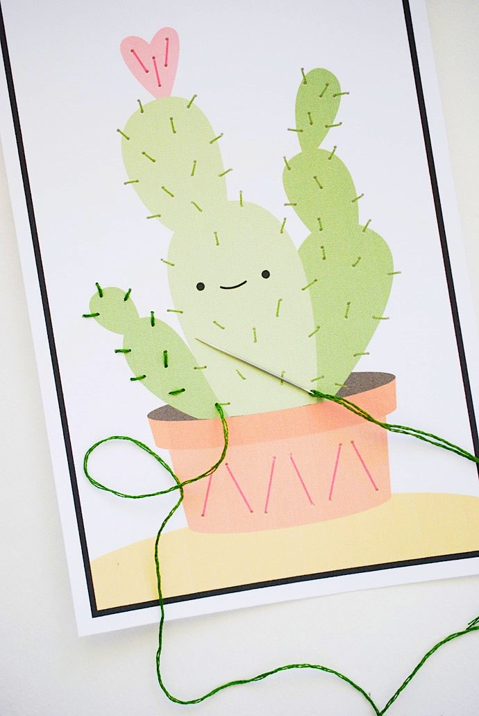 Easy DIY Cactus Stitching Cards for Kids