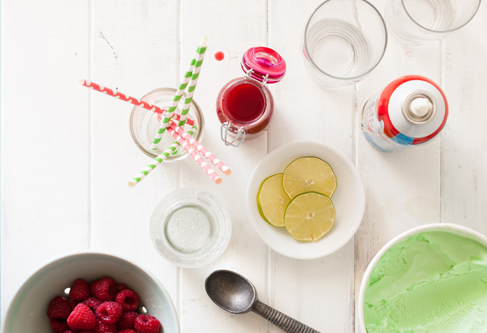 Raspberry Lime Rickey Floats