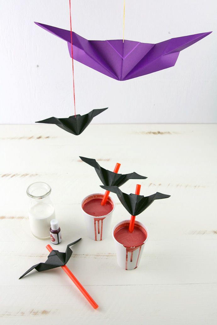 Spooky Red Velvet Hot Chocolate with Origami Bat Topper