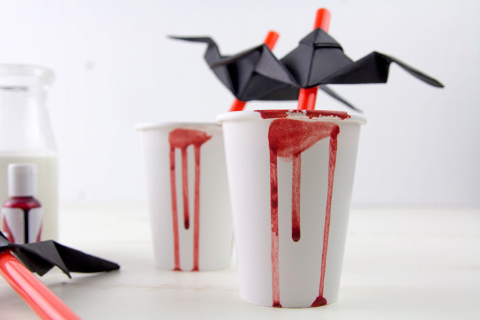 Spooky Red Velvet Hot Chocolate with Origami Bat Topper