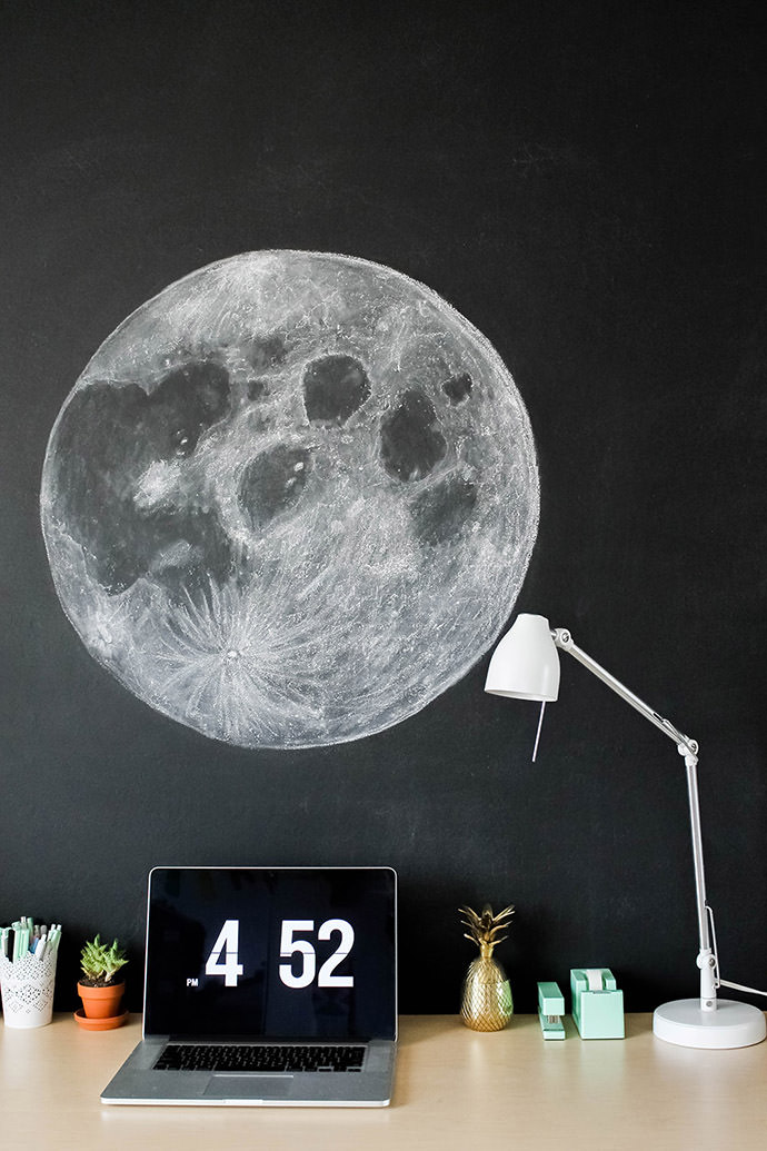 DIY Moon Chalkboard Art, tutorial via Clever + Dot