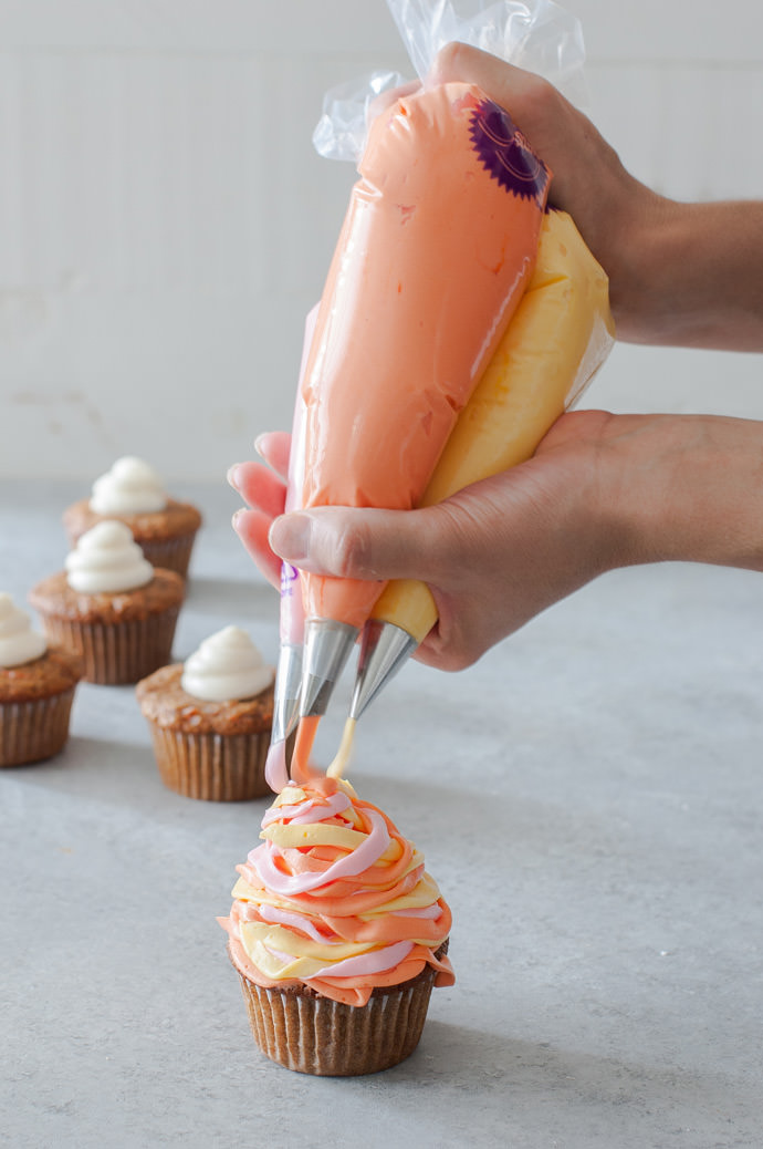 Ribbon Frosted Carrot Cake Cupcakes