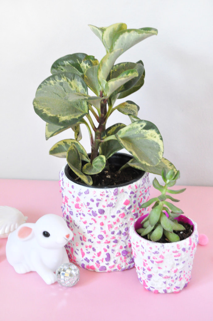 DIY Neon Pebble Planter