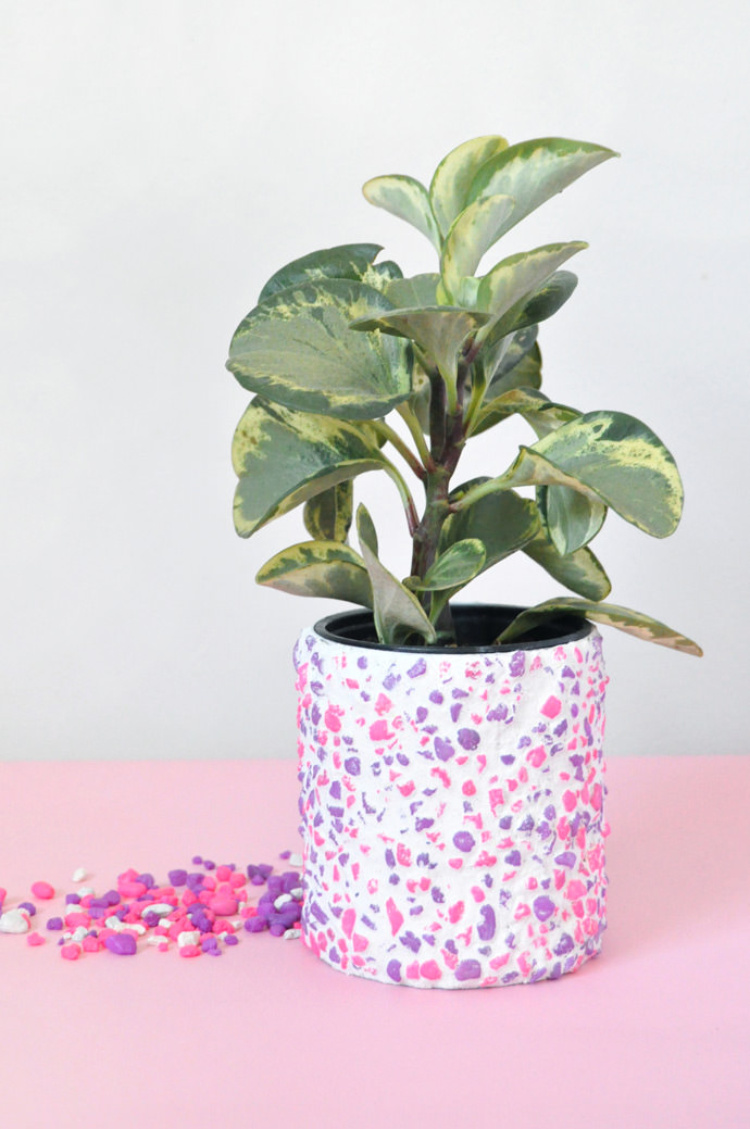 DIY Neon Pebble Planter